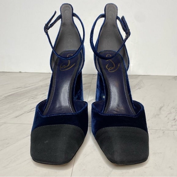 Sam Edelman Christine Blue Black Block Heel Sandal 8 - Picture 2 of 14